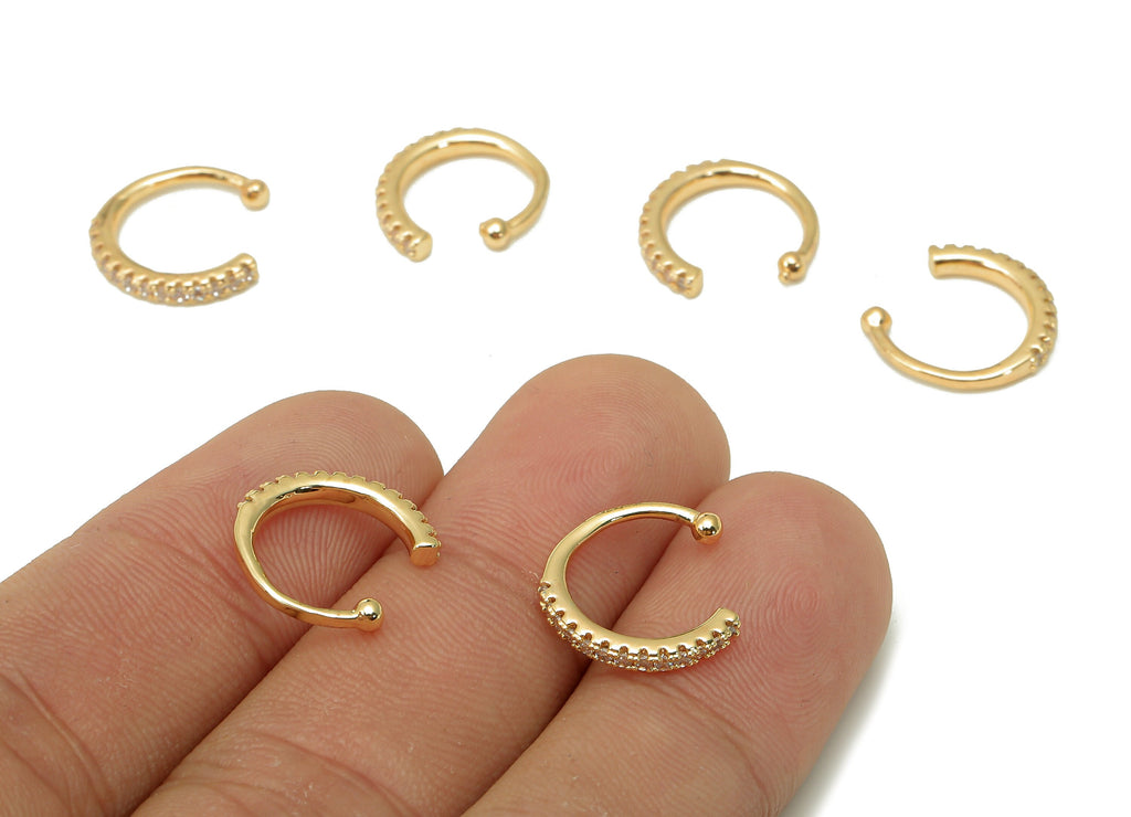 Brass Open Round C Ring - Earring Cuff With Zircon - Huggie Hoop Ear Clip - 18K Real Gold Plating Cuff Ear - 14.1x2.1x2mm - RGP5511 - DOMEDBAZAAR