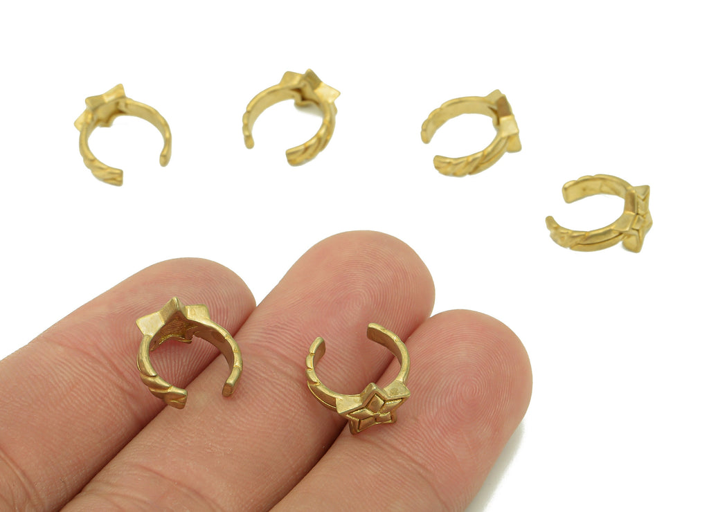 Brass Star Open Round C Ring - Raw Brass Huggie Hoop Earring Clip - Textured Cuff Earring - Semicircle Ear Cuff - 12x12.1x2.5mm - PP8139 - DOMEDBAZAAR