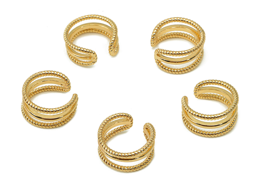 Brass Open Round C Ring - Twisted Hoop Ear Clip - Hoop Earring Cuff - 18K Real Gold Plating Cuff Ear - 13.7x7.4x1.3mm - RGP5518 - DOMEDBAZAAR
