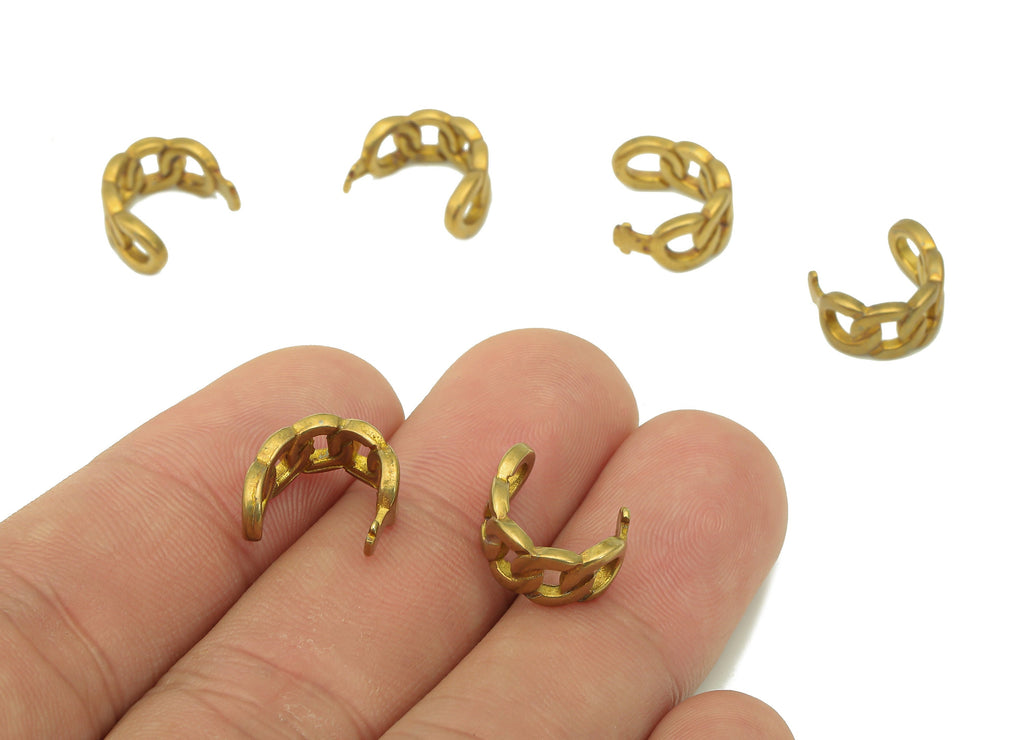 Brass Curb Chain Hoop C Ring - Raw Brass Round Hollow Cuff Ear - Hoop Ear Clip - Wide Earring Cuff - 12.04x11.32x1.53mm - PP8142 - DOMEDBAZAAR