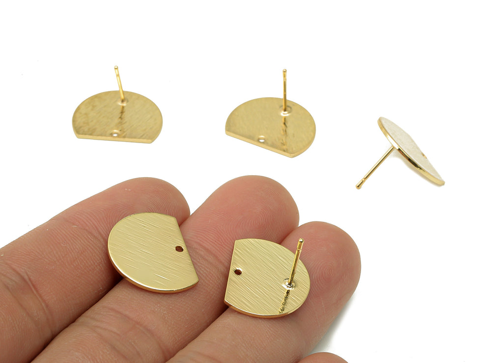 Brass Half Round Earring Post - Textured Semicircle Stud Earring - 316 Stainless Steel - 18K Real Gold Plating - 18.7x14.9x0.8mm - RGP5441 - DOMEDBAZAAR