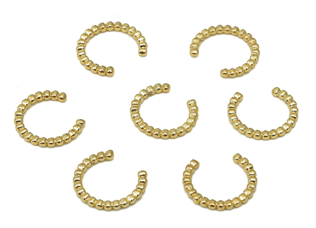 Brass Dots Open Round C Ring - Mini Spot Cartilage Earring Cuff - Septum Piercing - 18K Real Gold Plating Ear Cuff - 12.9x11.4x1.4mm-RGP5503 - DOMEDBAZAAR