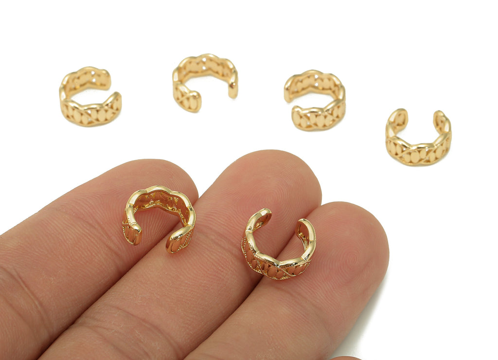 Brass Flower Open Round Ring - Textured Wide C Earring Cuff - Hollow Hoop Ear Cuff - 18K Real Gold Plated Brass - 11.2x11.84x1.3mm - RGP5464 - DOMEDBAZAAR