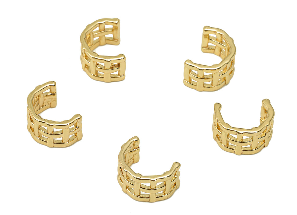 Brass Woven Open Round Ring - Square Hollow Hoop Earring Cuff - Wide C Ear Cuff - 18K Real Gold Plating Cuff Ear - 11.2x8.1x1.2mm - RGP5486 - DOMEDBAZAAR