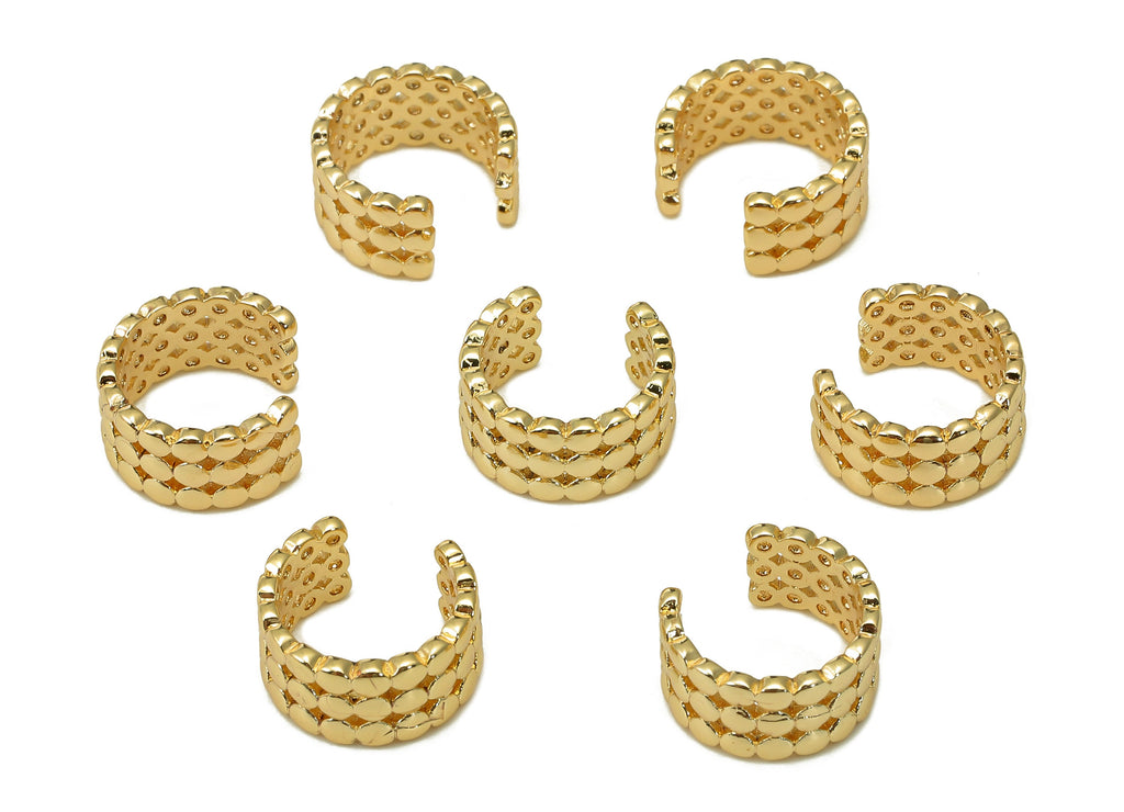 Brass Spot Open Round C Ring - Wide Hollow Hoop Earring Cuff - Circle Dots Ear Cuff - 18K Real Gold Plating - 11.36x10.6x1.1mm - RGP5468 - DOMEDBAZAAR