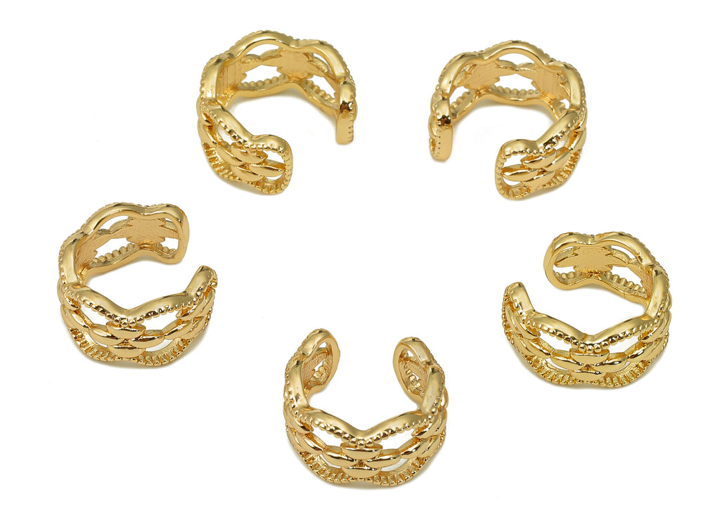 Brass Flower Open Round C Ring - Wide Hoop Hollow Ear Clip - Wavy Earring Cuff - 18K Real Gold Plating Cuff Ear - 11.52x11.3x1.2mm - RGP5469 - DOMEDBAZAAR
