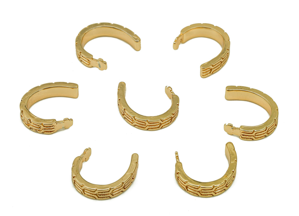Brass Mini Open Round C Ring - Huggie Hoop Earring Clip - Textured Cuff Earring - 18K Real Gold Plating - 12.07x11.16x1.43mm - RGP5470 - DOMEDBAZAAR