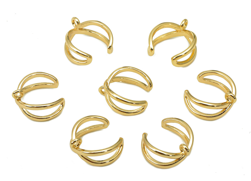 Brass Mini Open Round C Ring - X Cuff Earring With Loop - Hollow Hoop Ear Clip - 18K Real Gold Plating Cuff Ear - 11x11.71x0.92mm - RGP5471 - DOMEDBAZAAR