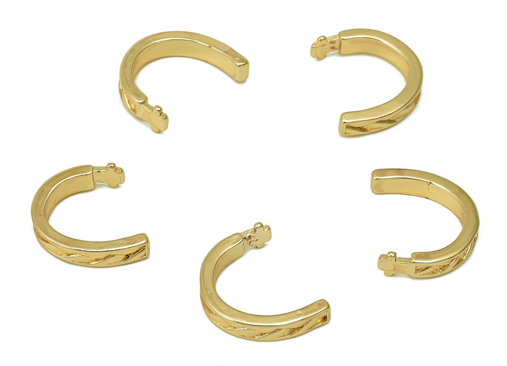 Brass Thick Open Round C Ring - Huggie Hoop Ear Clip - Semicircle Textured Cuff Earring - 18K Real Gold Plating - 13.85x10.8x1.6mm - RGP5472 - DOMEDBAZAAR