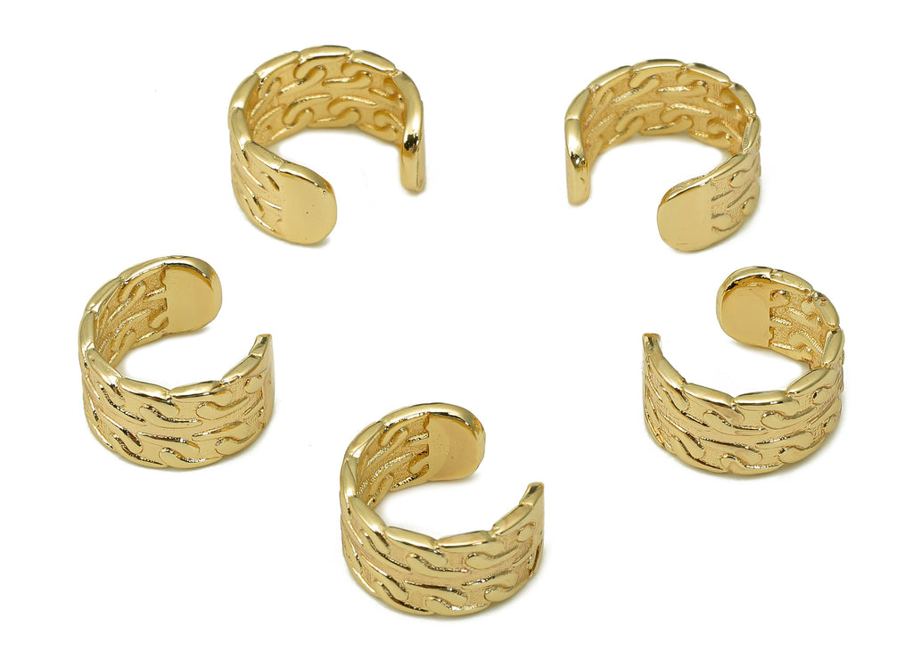 Brass Crescent Open Round C Ring - Huggie Hoop Earring Clip - Wide Textured Cuff Ear - 18K Real Gold Plating - 11.88x10.97x1.07mm - RGP5474 - DOMEDBAZAAR