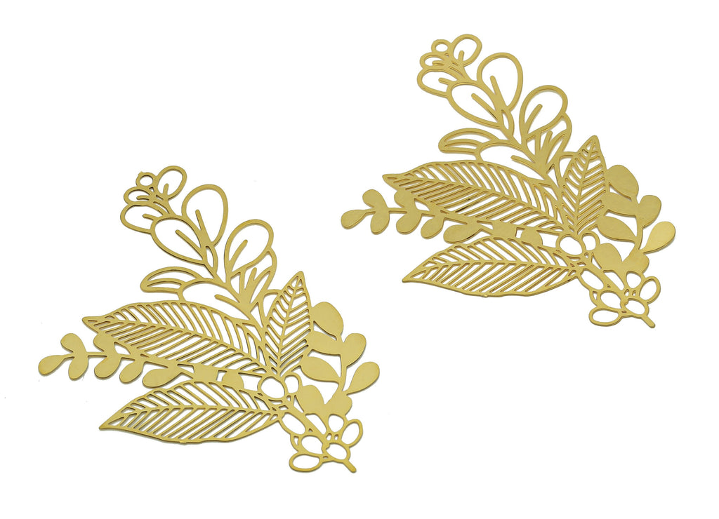 Brass Flower Leaves Earrings Charm - Raw Brass Flower Leaf Earring - Pendant With Loop - Light Thin Charms - 51.2x33.5x0.2mm - JJB7293 - DOMEDBAZAAR