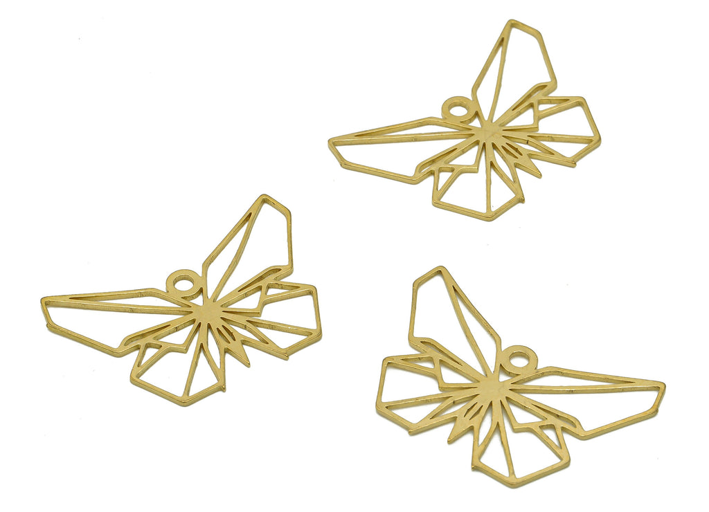 Brass Butterfly Earring Charms - Raw Brass Butterfly Earring - Geometry Pendant With Loop - Charm For Necklace - 29.6x20.6x0.8mm - PPA6481 - DOMEDBAZAAR