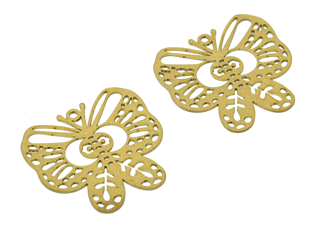 Brass Butterfly Earring Charms - Raw Brass Flower Cutout Earring - Leaf Pendant With Loop - Charm For Necklace - 34.6x34.9x0.7mm - PPA6640 - DOMEDBAZAAR