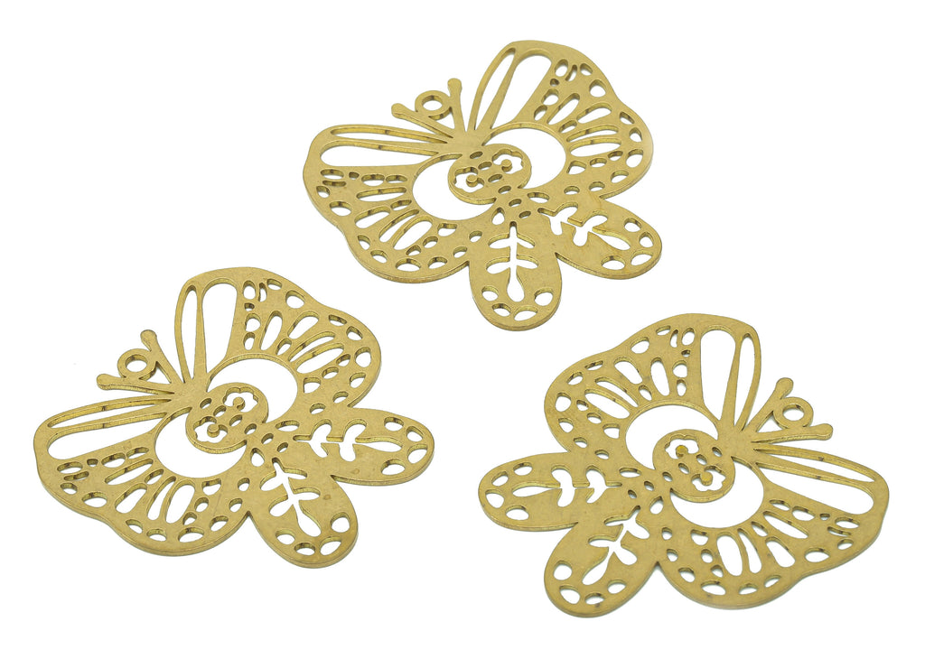 Brass Butterfly Earring Charms - Raw Brass Flower Cutout Earring - Leaf Pendant With Loop - Charm For Necklace - 34.6x34.9x0.7mm - PPA6640 - DOMEDBAZAAR