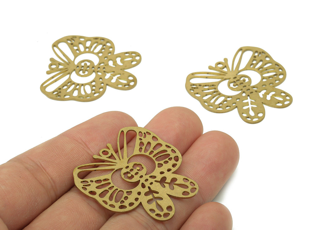 Brass Butterfly Earring Charms - Raw Brass Flower Cutout Earring - Leaf Pendant With Loop - Charm For Necklace - 34.6x34.9x0.7mm - PPA6640 - DOMEDBAZAAR