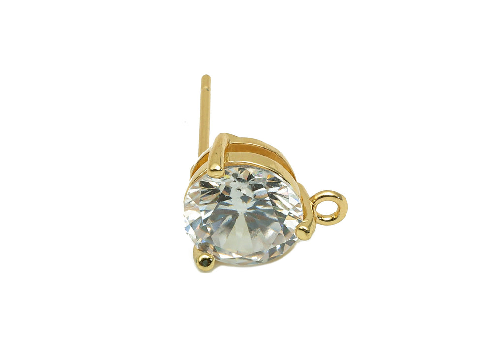 Brass Thick Roud Earring Post - Zircon Stud Earring With Loop - 316 Stainless Steel Stud - 18K Real Gold Plating - 17.3x11x5.1mm - RGP5659 - DOMEDBAZAAR