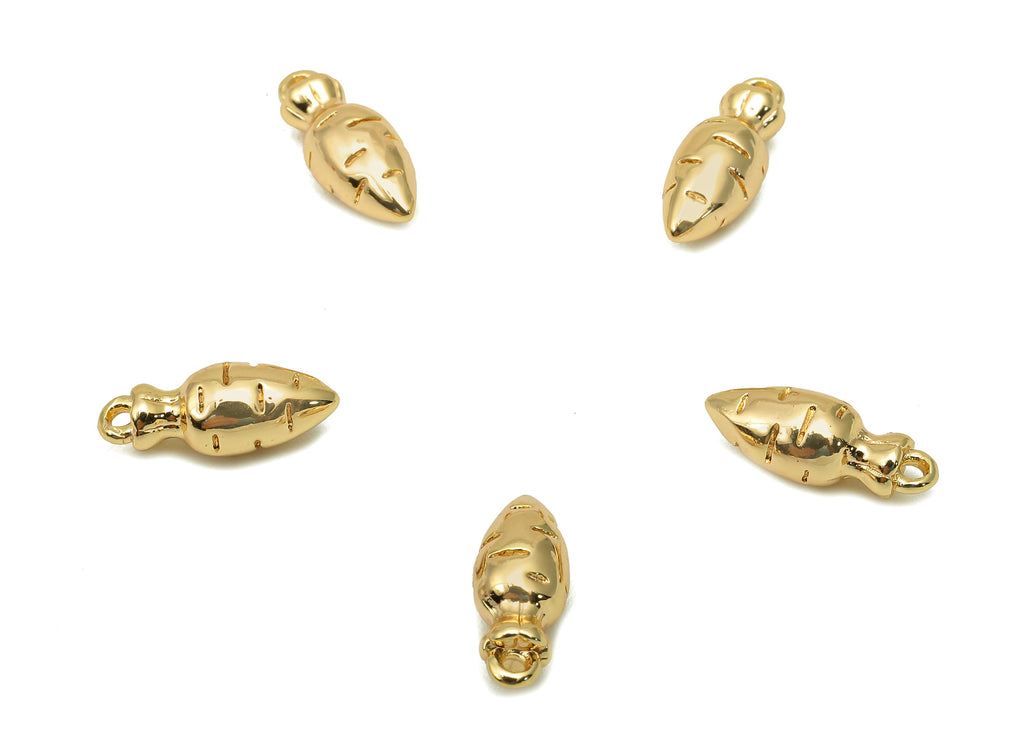 Brass Mini Carrot Earrings Charms - Gold Thick Vegetable Earring - Pendant With Loop - 18K Real Gold Plating Charm - 11.6x4.2x4.6mm -RGP5688 - DOMEDBAZAAR