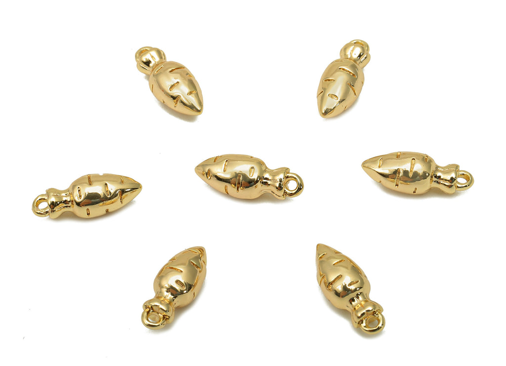 Brass Mini Carrot Earrings Charms - Gold Thick Vegetable Earring - Pendant With Loop - 18K Real Gold Plating Charm - 11.6x4.2x4.6mm -RGP5688 - DOMEDBAZAAR