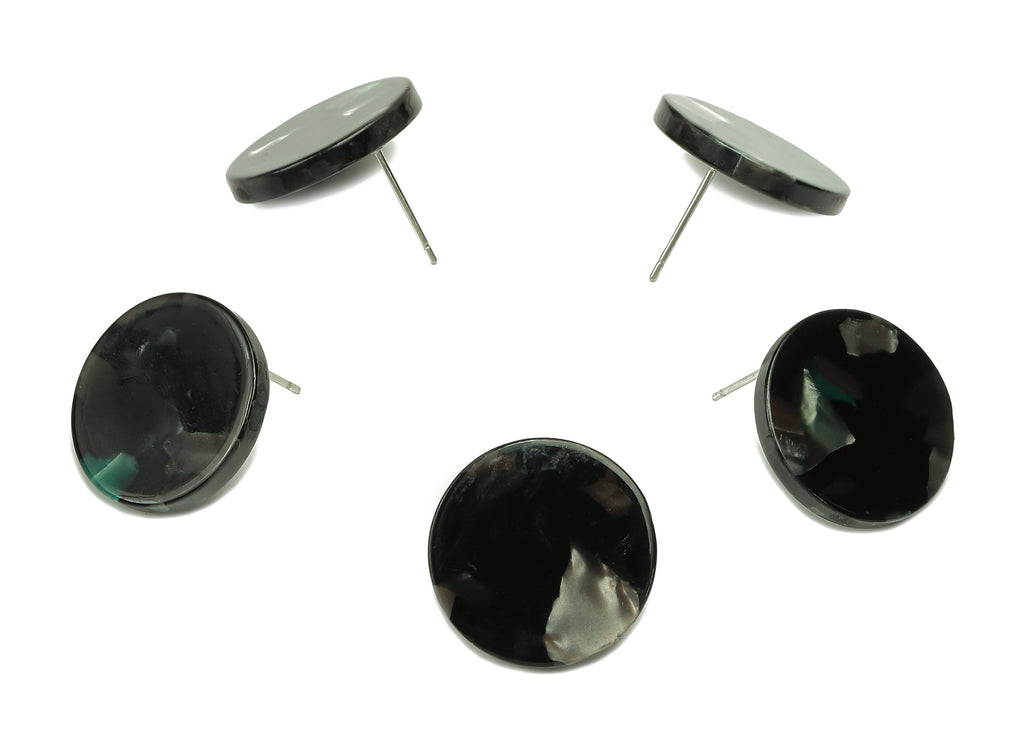 Acetate Round Earring Post - Tortoise Shell Circle Stud Earring - 316 Stainless Steel - Color Code: A488 - 18.6x18.5x2.6mm - AC2553-A488 - DOMEDBAZAAR