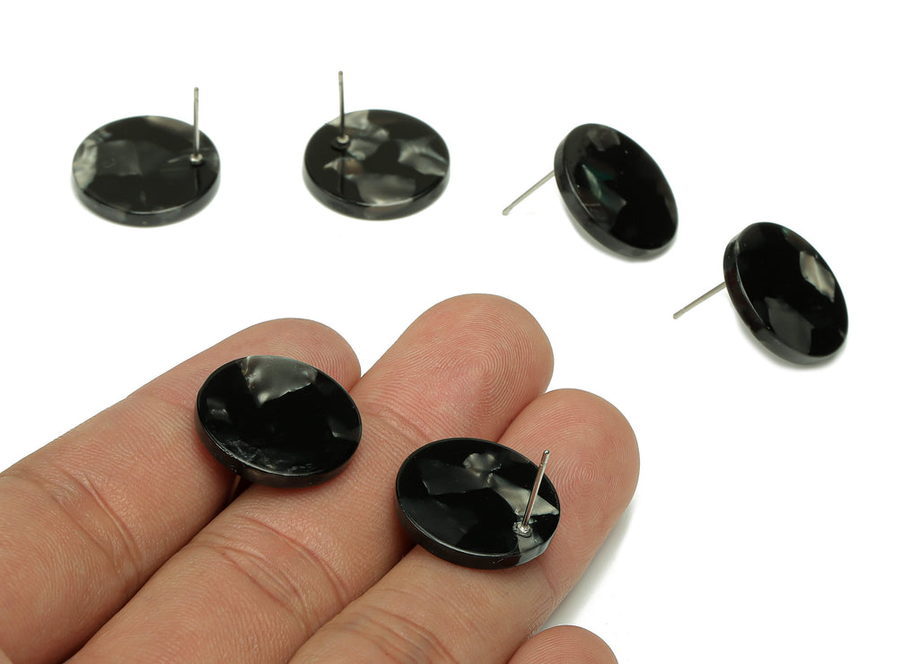 Acetate Round Earring Post - Tortoise Shell Circle Stud Earring - 316 Stainless Steel - Color Code: A488 - 18.6x18.5x2.6mm - AC2553-A488 - DOMEDBAZAAR
