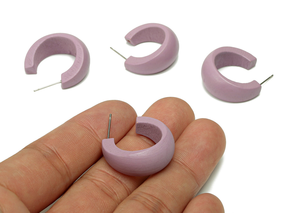 Hemu Open Round C Earring - Purple Open Hoop Earring Post - Hemu Wide Stud Earring - 316 Stainless Steel Stud - 24.4x10.8x4.5mm - BB1295 - DOMEDBAZAAR