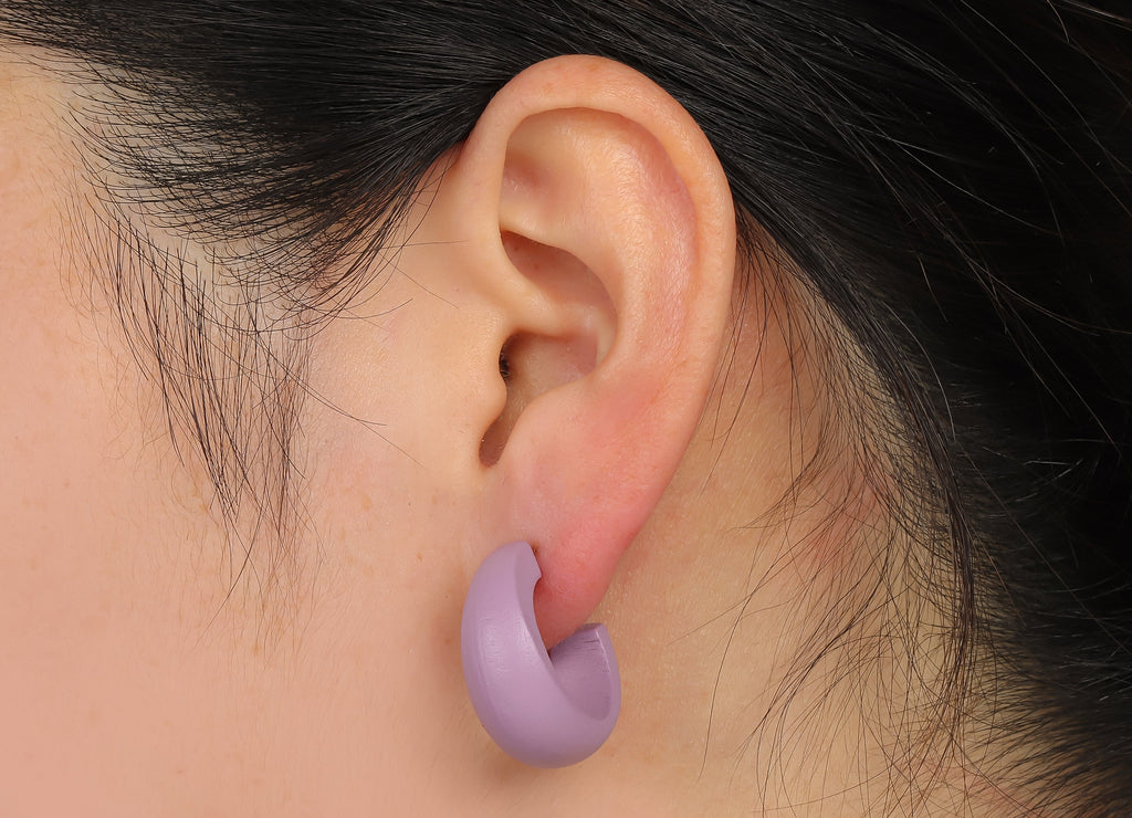 Hemu Open Round C Earring - Purple Open Hoop Earring Post - Hemu Wide Stud Earring - 316 Stainless Steel Stud - 24.4x10.8x4.5mm - BB1295 - DOMEDBAZAAR