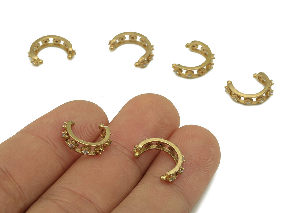 Brass Flower Open Round C Ring - Raw Brass Septum Ring With Zircon - Huggie Hoop Cuff Earring - Cartilage Earring - 14.6x4.2x2.5mm - PP8158 - DOMEDBAZAAR