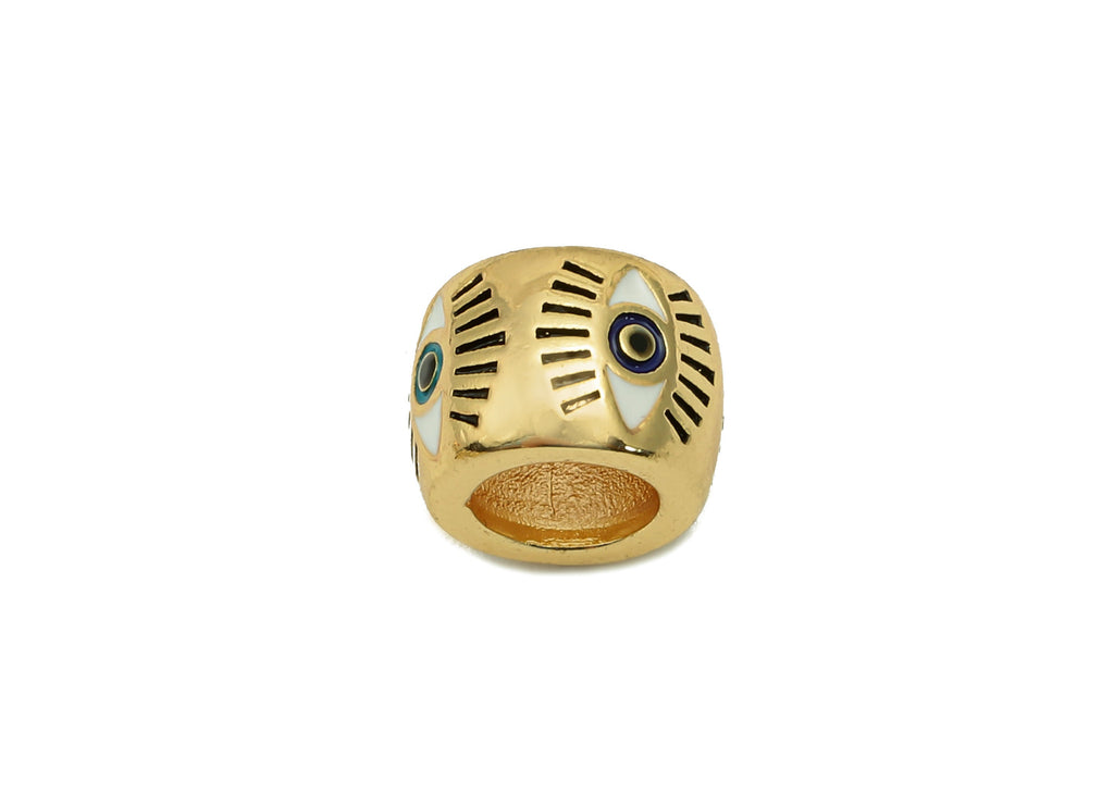 Brass Eye Round Spacer Beads - Enamel Eyelash Circle Beads Necklace - Ring Beads Bracelet - 18K Real Gold Plating - 9.9x7.1x1.4mm - RGP5736 - DOMEDBAZAAR