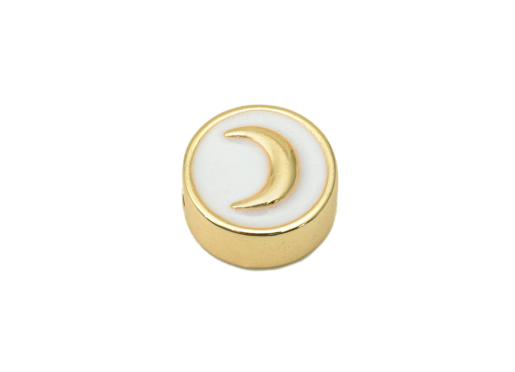 Brass Enamel Round Crescent Charm - Circle Spot Spacer Necklace - Dots Spacer Bracelet - 18K Real Gold Plating - 10.2x10.2x0.8mm - RGP5742C - DOMEDBAZAAR