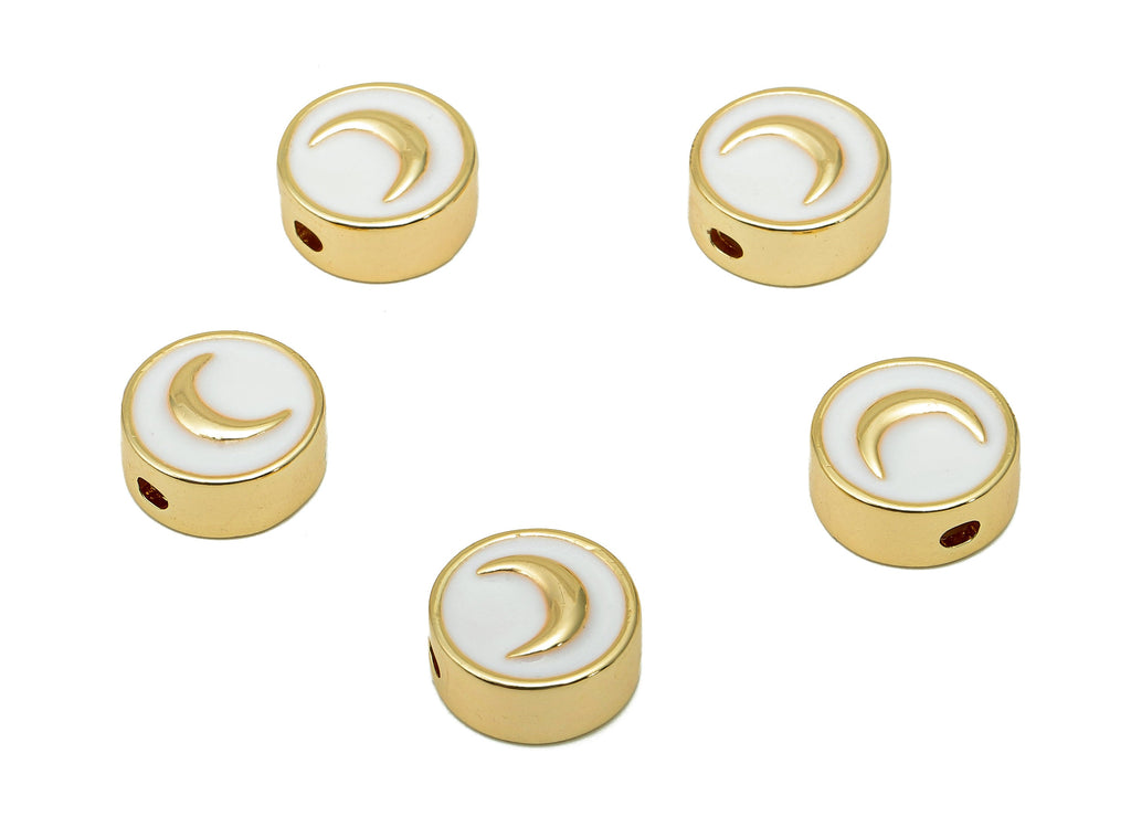 Brass Enamel Round Crescent Charm - Circle Spot Spacer Necklace - Dots Spacer Bracelet - 18K Real Gold Plating - 10.2x10.2x0.8mm - RGP5742C - DOMEDBAZAAR