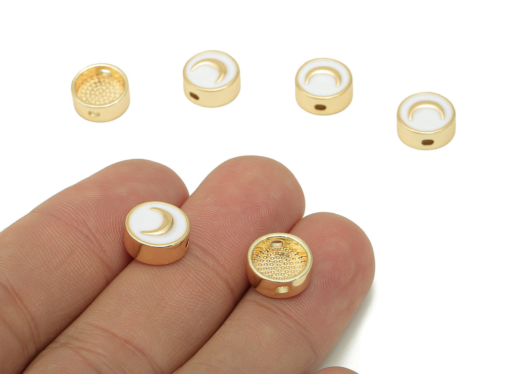Brass Enamel Round Crescent Charm - Circle Spot Spacer Necklace - Dots Spacer Bracelet - 18K Real Gold Plating - 10.2x10.2x0.8mm - RGP5742C - DOMEDBAZAAR