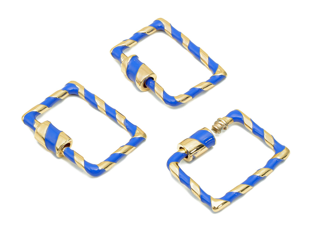 Brass Enamel Rectangle Screw Clasp - Navy Twisted Turnbuckle Lock - Buckle Carabiner - 18K Real Gold Plating - 25x19.4x2.3mm - RGP5750 - DOMEDBAZAAR