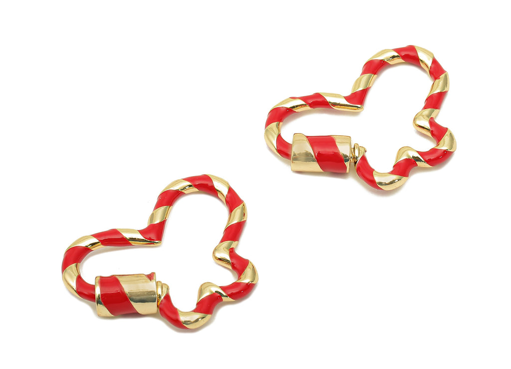Brass Enamel Butterfly Screw Clasp - Red Twisted Turnbuckle Lock - Buckle Carabiner - 18K Real Gold Plating - 26.8x20.5x2.3mm - RGP5751 - DOMEDBAZAAR