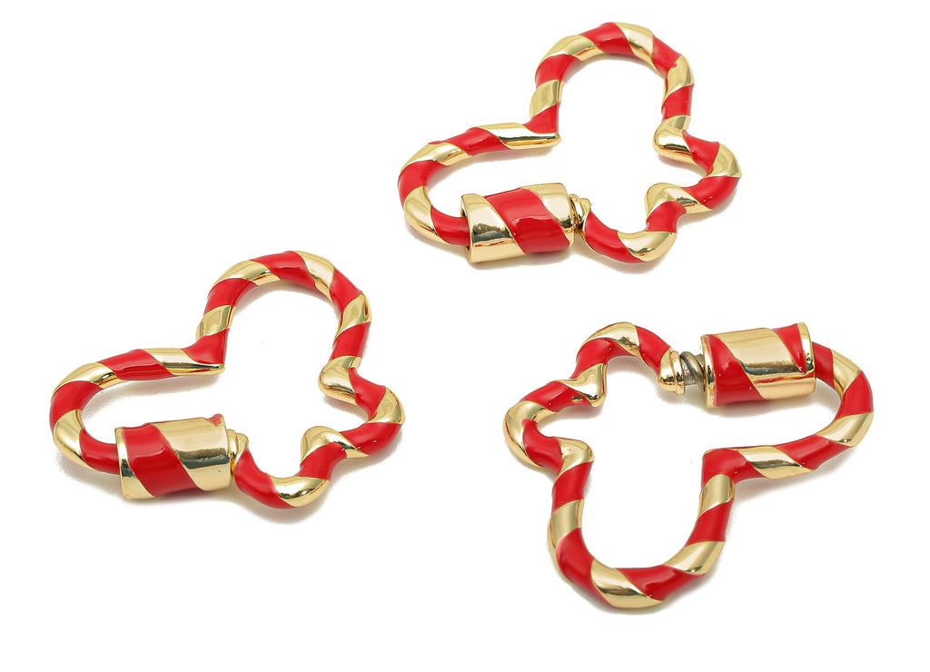 Brass Enamel Butterfly Screw Clasp - Red Twisted Turnbuckle Lock - Buckle Carabiner - 18K Real Gold Plating - 26.8x20.5x2.3mm - RGP5751 - DOMEDBAZAAR