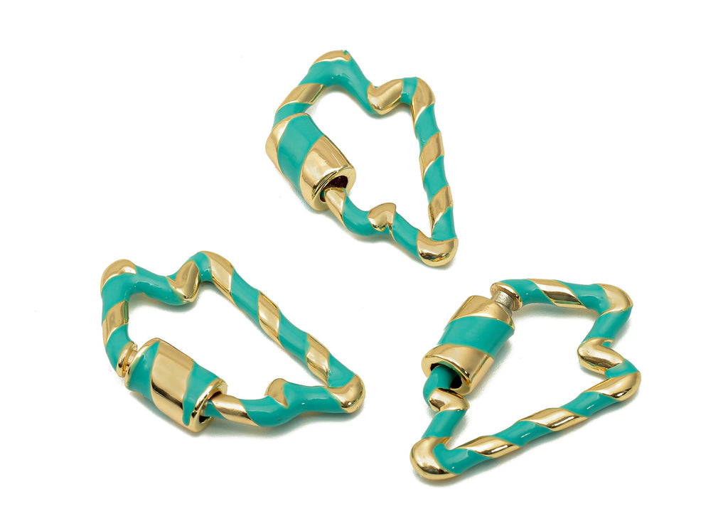 Brass Enamel Lightning Screw Clasp - Green Twisted Turnbuckle Lock - Buckle Carabiner - 18K Real Gold Plating - 26.2x16.7x2.3mm - RGP5752 - DOMEDBAZAAR