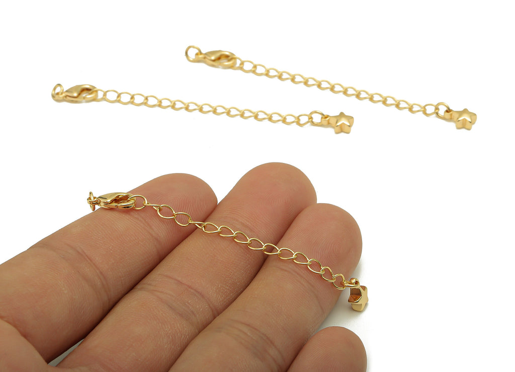 Extender Curb Chain - Extender Safety Clasp - Star Lobster Clasp - Extension Chain - Parrot Clasps - 18K Real Gold Plating -68x5x2mm-RGP5562 - DOMEDBAZAAR