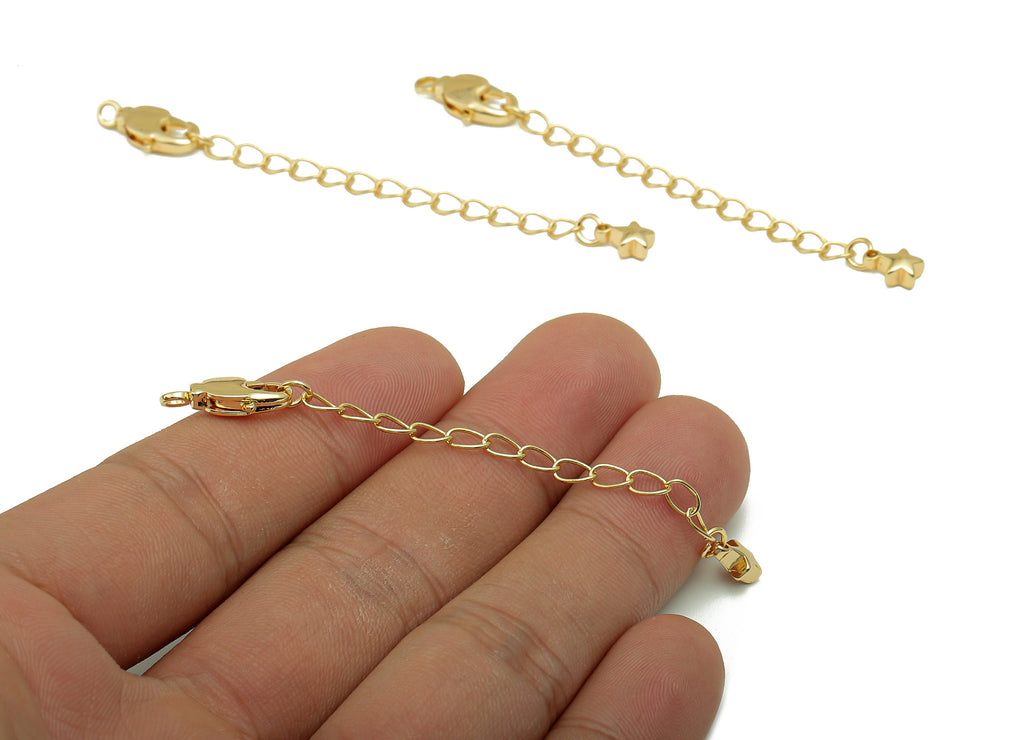 Extender Curb Chain - Extender Safety Clasp - Star Lobster Clasp - Extension Chain - Parrot Clasps - 18K Real Gold Plating -75x7x3mm-RGP5568 - DOMEDBAZAAR