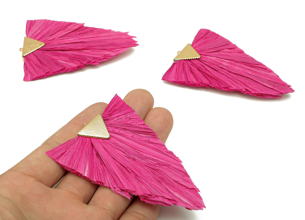 Alloy Raffia Triangle Tassels Charms - Raffia Tassel Pendant - Handmade Tassels Jewelry - Gold Tone Plated Alloy - 80.3x56.8x5.5mm - RS1060F - DOMEDBAZAAR
