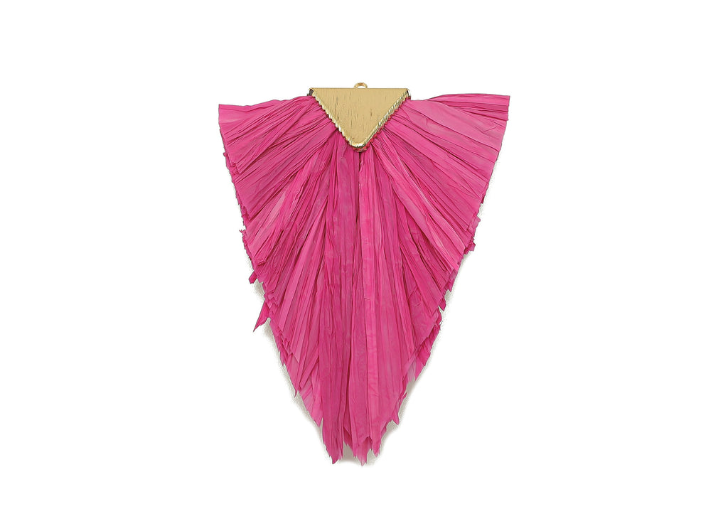 Alloy Raffia Triangle Tassels Charms - Raffia Tassel Pendant - Handmade Tassels Jewelry - Gold Tone Plated Alloy - 80.3x56.8x5.5mm - RS1060F - DOMEDBAZAAR