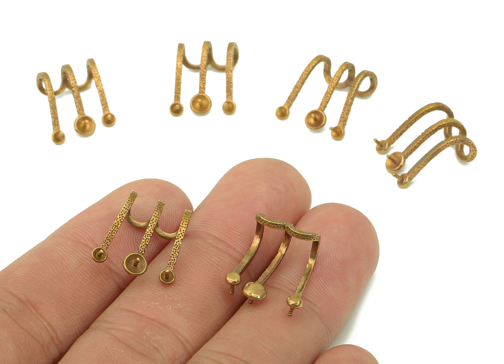 Brass Open Earrings Cuff - Raw Brass Huggie J Earring Cuff - Open Hoop Cuff Ear - Wide Cuff Earring For Pearl - 15.38x12.34x1.3mm - PP8111 - DOMEDBAZAAR