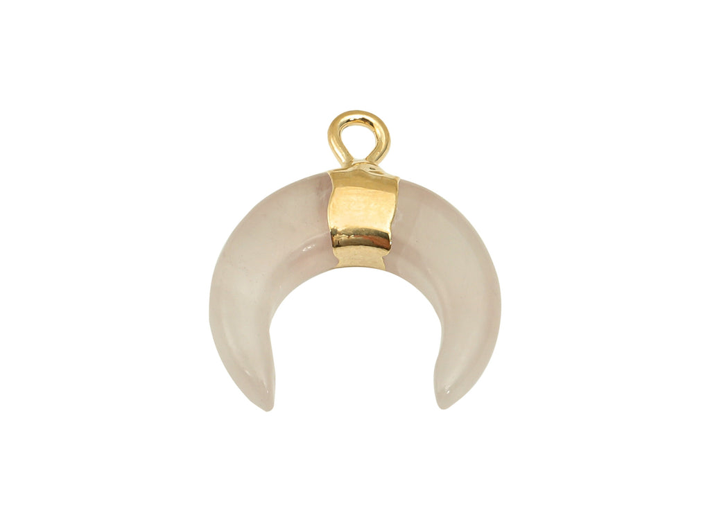 Brass Pink Crescent Rose Quartz - Moon Gemstone Pendant With Loop - Natural Stone - Gold Tone Plated Brass - 15.7x18.2x3.7mm - NS1889A - DOMEDBAZAAR