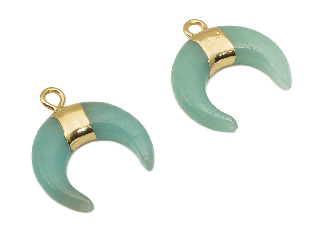 Brass Light Green Crescent Amazonite - Moon Gemstone Pendant With Loop - Natural Stone - Gold Tone Plated Brass - 15.7x18.2x3.7mm - NS1889B - DOMEDBAZAAR