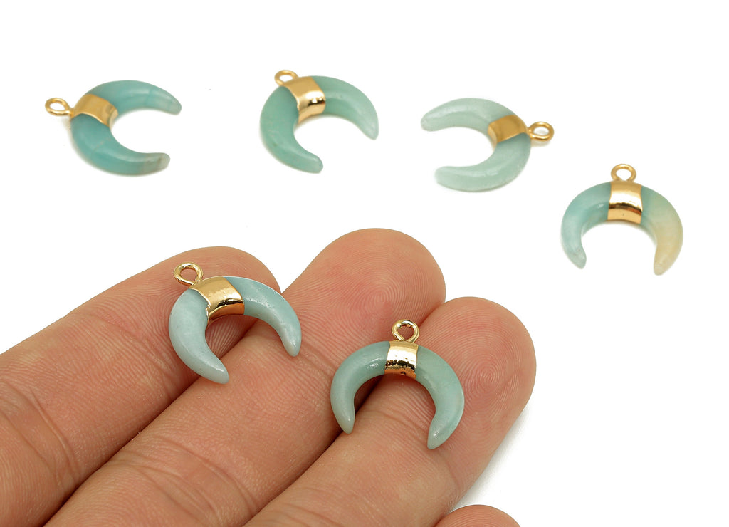 Brass Light Green Crescent Amazonite - Moon Gemstone Pendant With Loop - Natural Stone - Gold Tone Plated Brass - 15.7x18.2x3.7mm - NS1889B - DOMEDBAZAAR