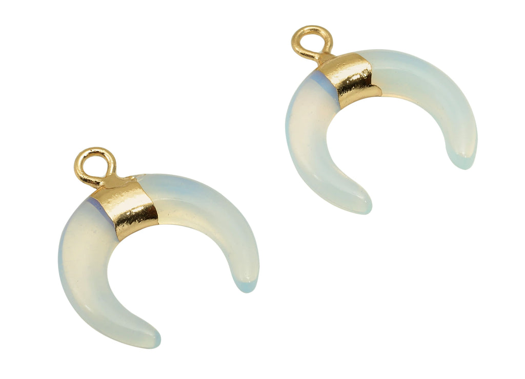 Brass Clear White Crescent Opal - Moon Gemstone Pendant With Loop - Transparent Natural Stone - Gold Tone Plating - 15.7x18.2x3.7mm -NS1889E - DOMEDBAZAAR