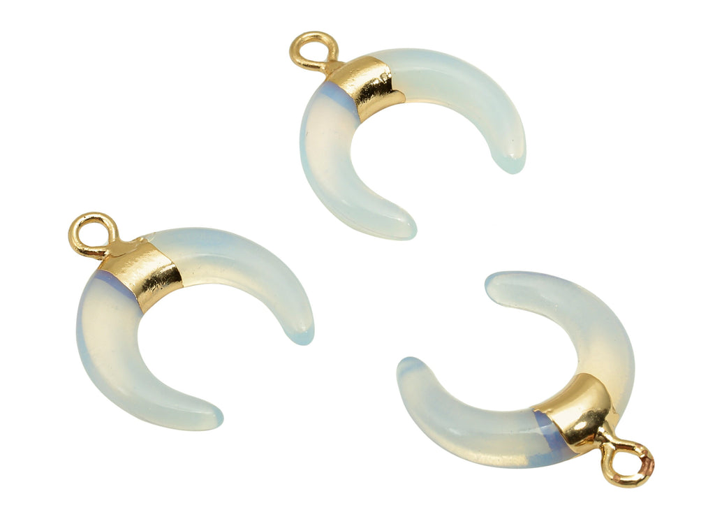 Brass Clear White Crescent Opal - Moon Gemstone Pendant With Loop - Transparent Natural Stone - Gold Tone Plating - 15.7x18.2x3.7mm -NS1889E - DOMEDBAZAAR