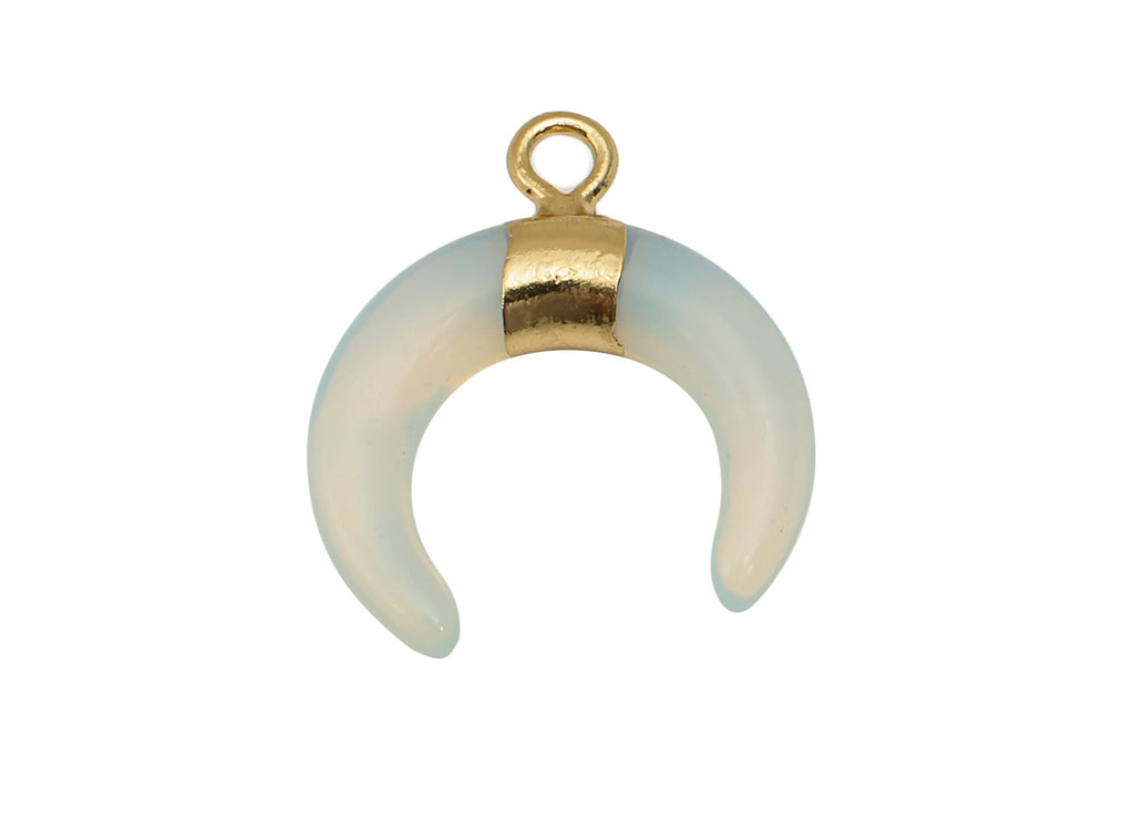 Brass Clear White Crescent Opal - Moon Gemstone Pendant With Loop - Transparent Natural Stone - Gold Tone Plating - 15.7x18.2x3.7mm -NS1889E - DOMEDBAZAAR