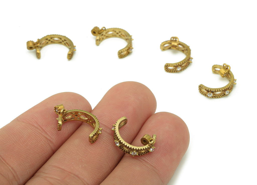 Brass Marquise Open Round C Ring - Raw Brass Earring With Zircon- Cartilage Earring - Huggie Hoop Cuff Earring - 14.56x10.66x1.79mm - PP8127 - DOMEDBAZAAR