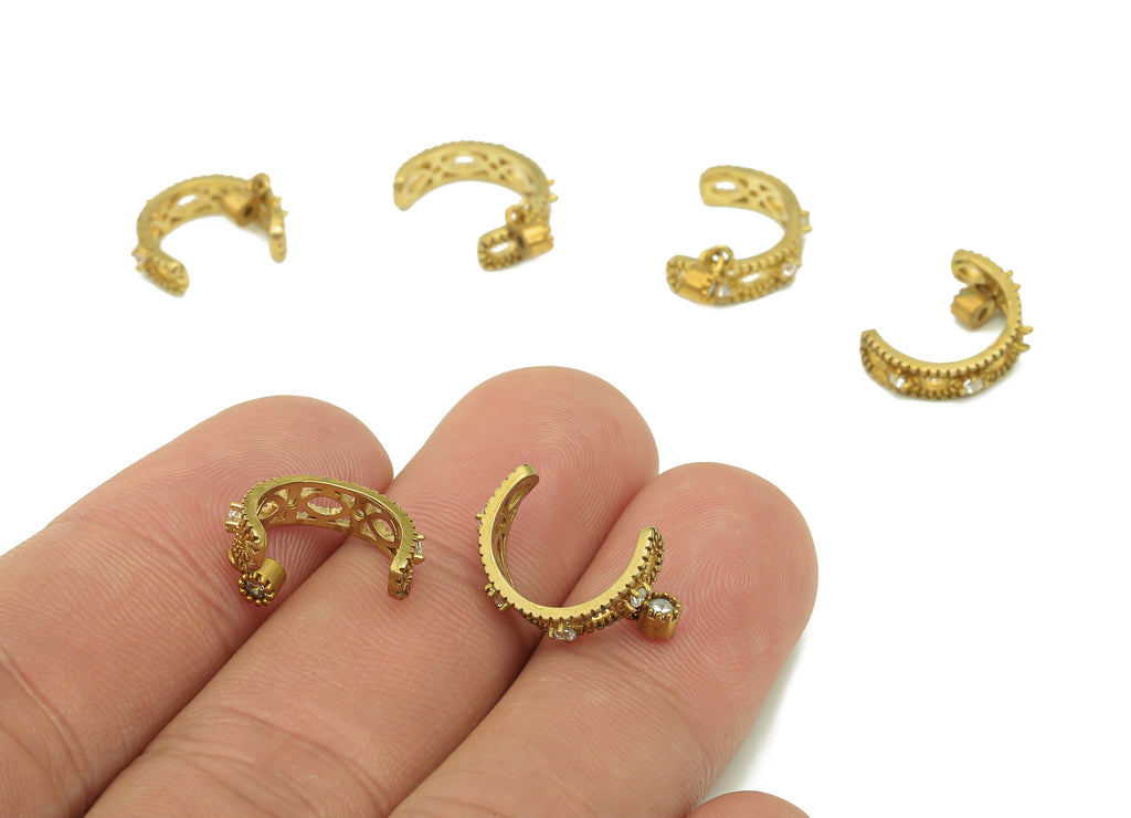 Brass Marquise Open Round C Ring - Raw Brass Earring With Zircon- Cartilage Earring - Huggie Hoop Cuff Earring - 14.47x10.78x2.18mm - PP8129 - DOMEDBAZAAR