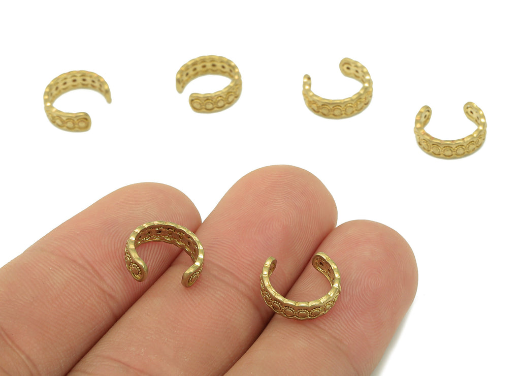 Brass Sun Open Round C Ring - Raw Brass Circle Cuff Ear - Hoop Hollow Earring Cuff - Mini Sun Ear Clip - 11.62x10.25x1.17mm - PP8131 - DOMEDBAZAAR
