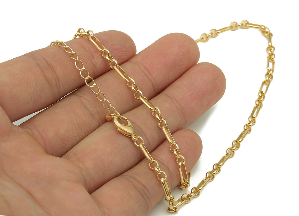 Gold Rolo Oval Chain - 45cm Finished Cable Chain - Brass Circle Rectangle Chain - 18K Real Gold Plated Brass Chain - 8.8x3.6x0.5mm - RGP5559 - DOMEDBAZAAR
